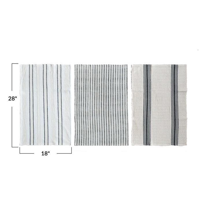 Woven Cotton Slub + Waffle Weave Printed Tea Towel with Stripes