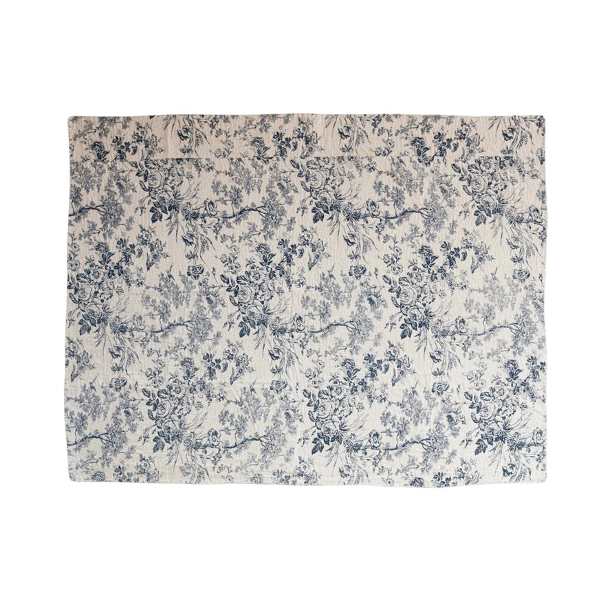 Chambray Printed Toile Pattern Cotton Printed Throw, 60" x 50"