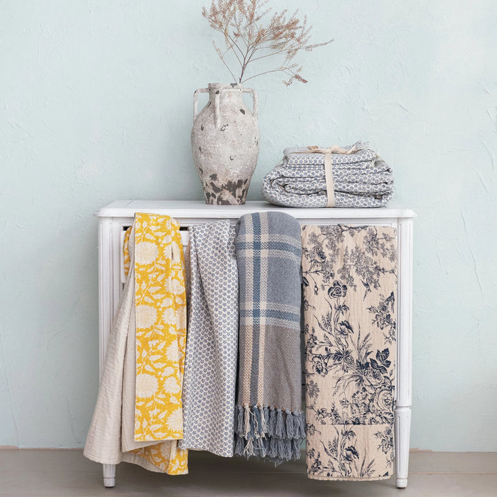 Chambray Printed Toile Pattern Cotton Printed Throw, 60" x 50"