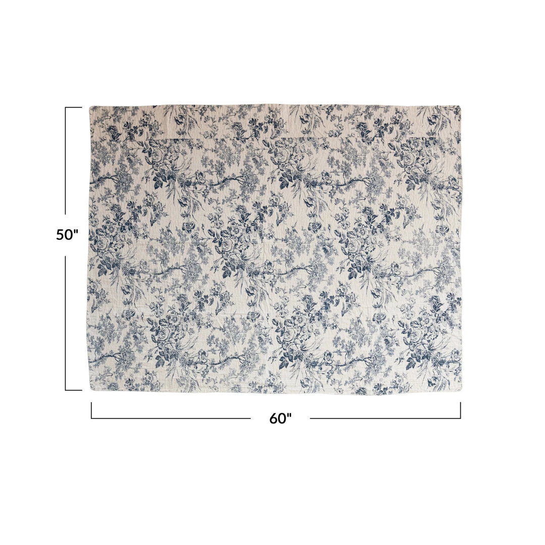 Chambray Printed Toile Pattern Cotton Printed Throw, 60" x 50"
