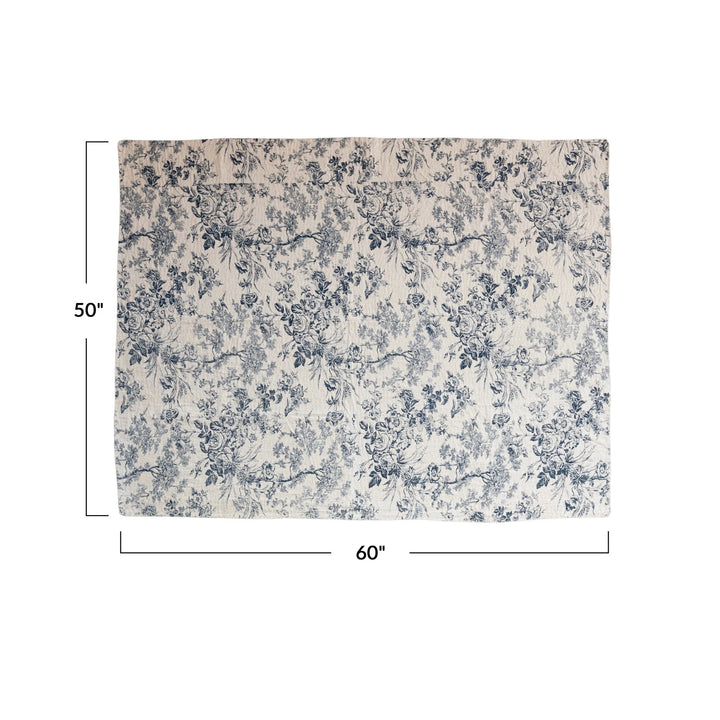 Chambray Printed Toile Pattern Cotton Printed Throw, 60" x 50"