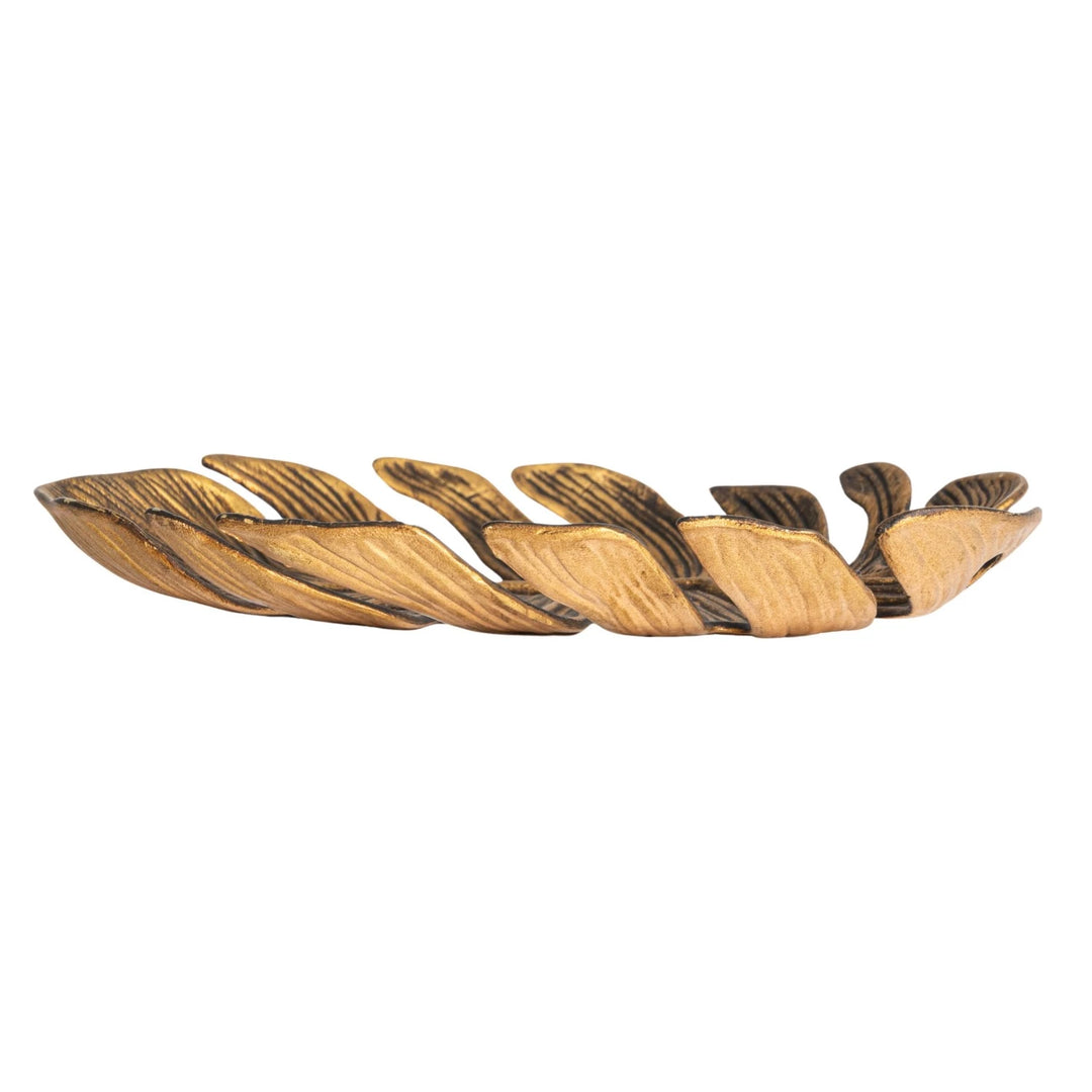 Pewter Monstera Leaf Decorative Tray, Antique Gold Finish