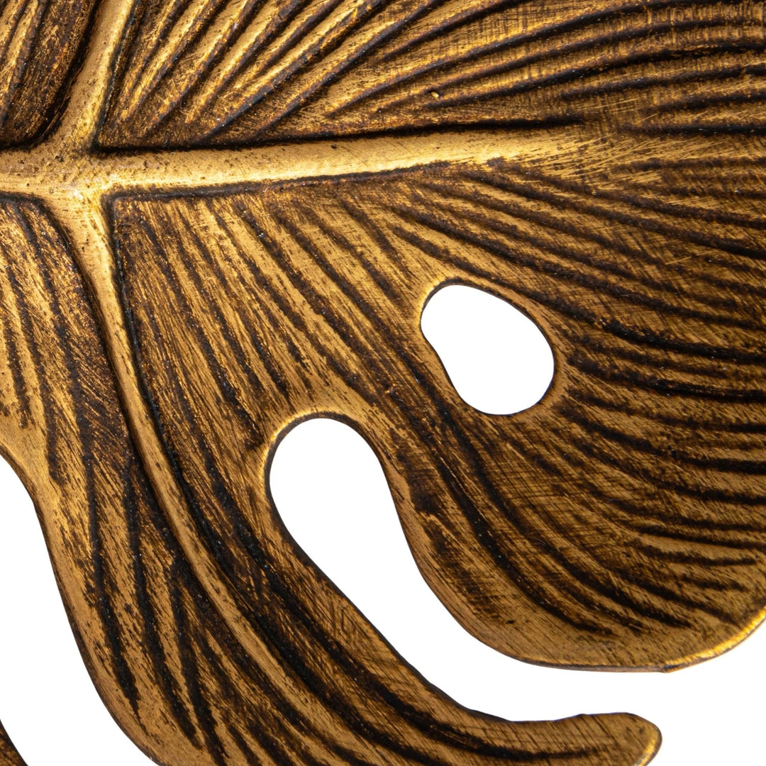 Pewter Monstera Leaf Decorative Tray, Antique Gold Finish