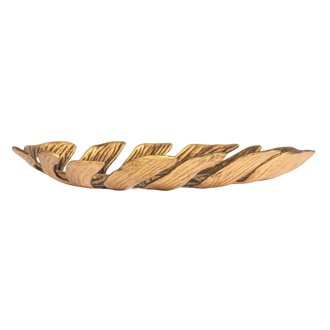 Pewter Monstera Leaf Decorative Tray, Antique Gold Finish