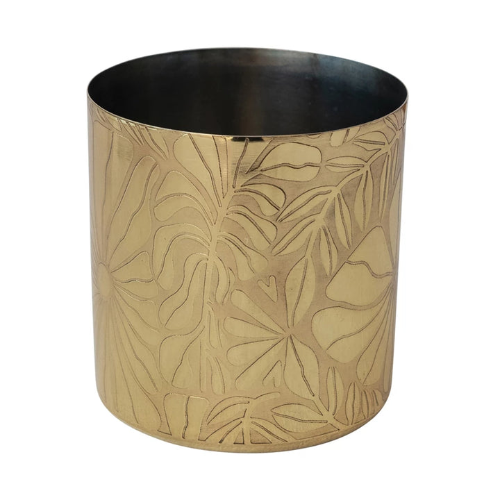 16 oz Etched Flower Container, Antique Gold Finish