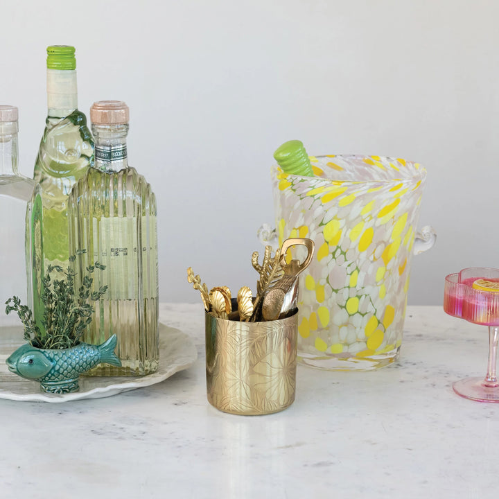 16 oz Etched Flower Container, Antique Gold Finish