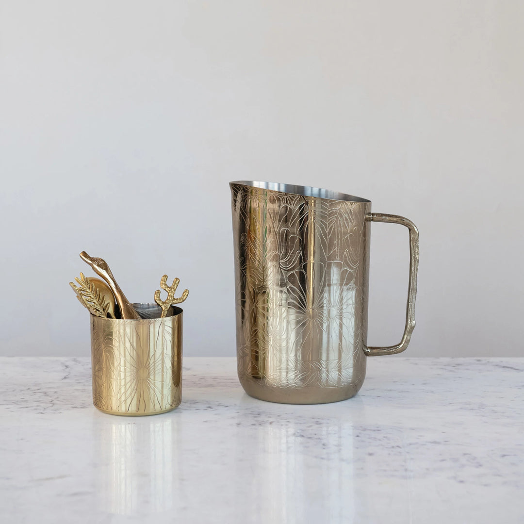 16 oz Etched Flower Container, Antique Gold Finish