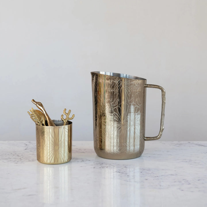 16 oz Etched Flower Container, Antique Gold Finish