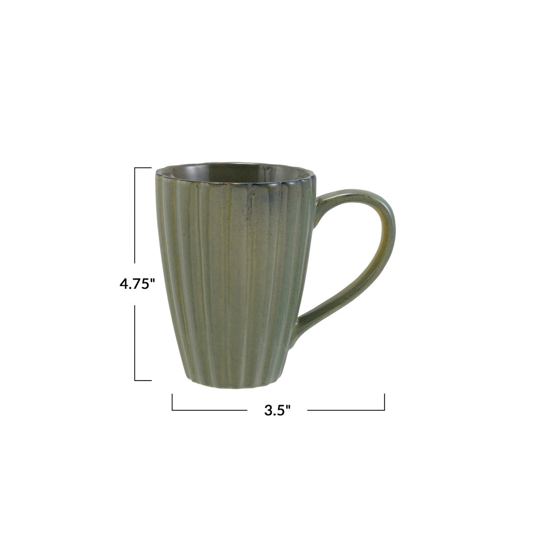 Fluted Stoneware Reactive Glaze, Sage Green, 14 oz