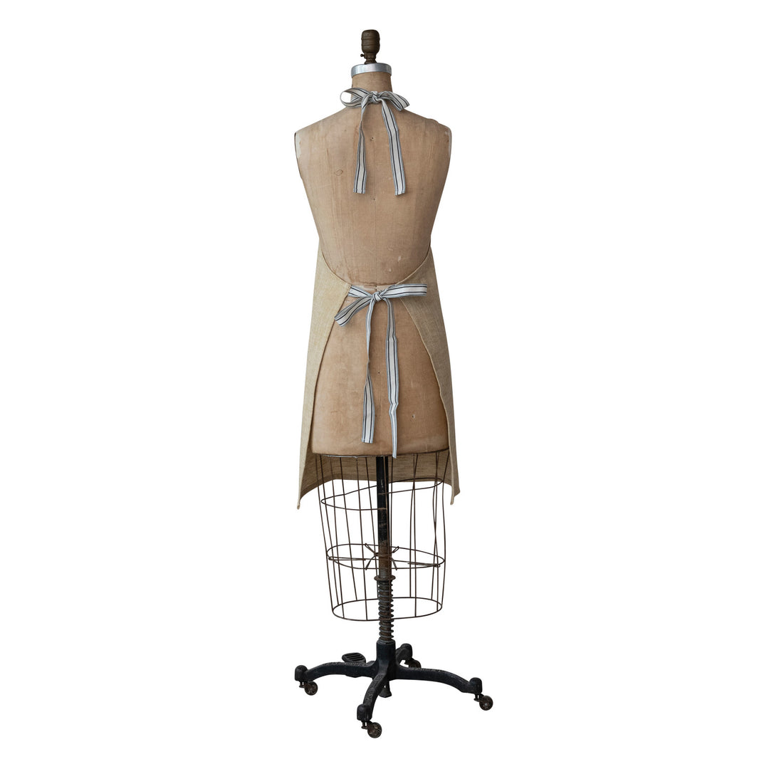 Woven Cotton Apron with Striped Straps – Kitchen Apron + Pockets