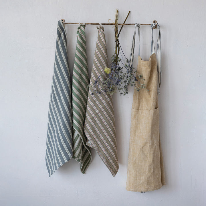 Woven Cotton Apron with Striped Straps – Kitchen Apron + Pockets