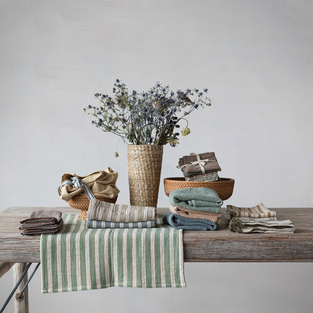 Woven Cotton Apron with Striped Straps – Kitchen Apron + Pockets