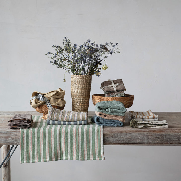 Woven Cotton Apron with Striped Straps – Kitchen Apron + Pockets