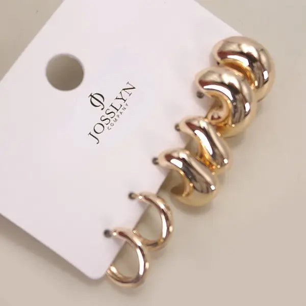 Gold Bubble Hoop Huggie Earring Trio