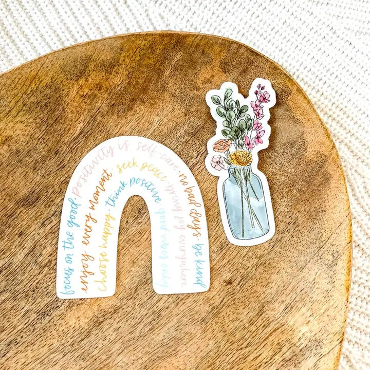 Watercolor Vase with Flower Bouquet Sticker, 3.5x1.75