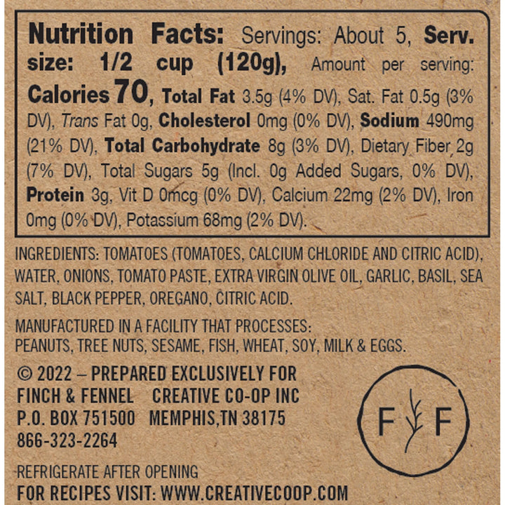 Finch + Fennel Tomato Basil Marinara Sauce, 24 oz