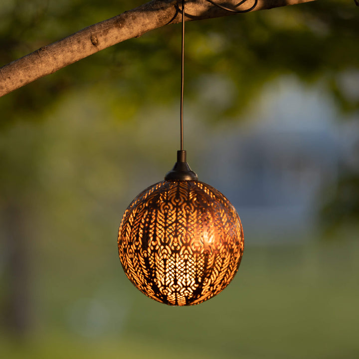 Metal Hanging Sphere Solar Light, Copper