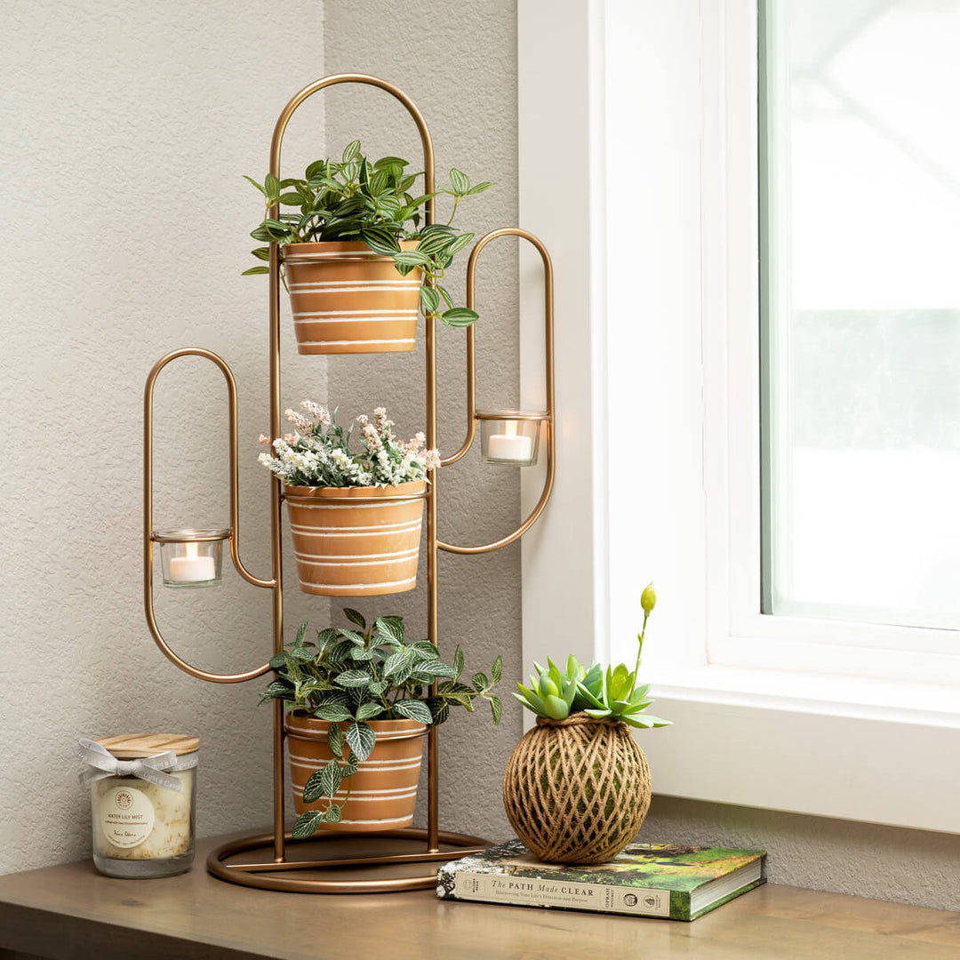 Gold + Terracotta Cactus Planter