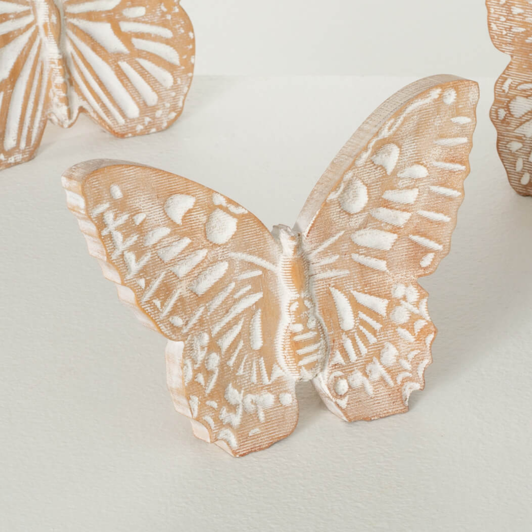 Butterfly Wooden Decorative Accent White Washed