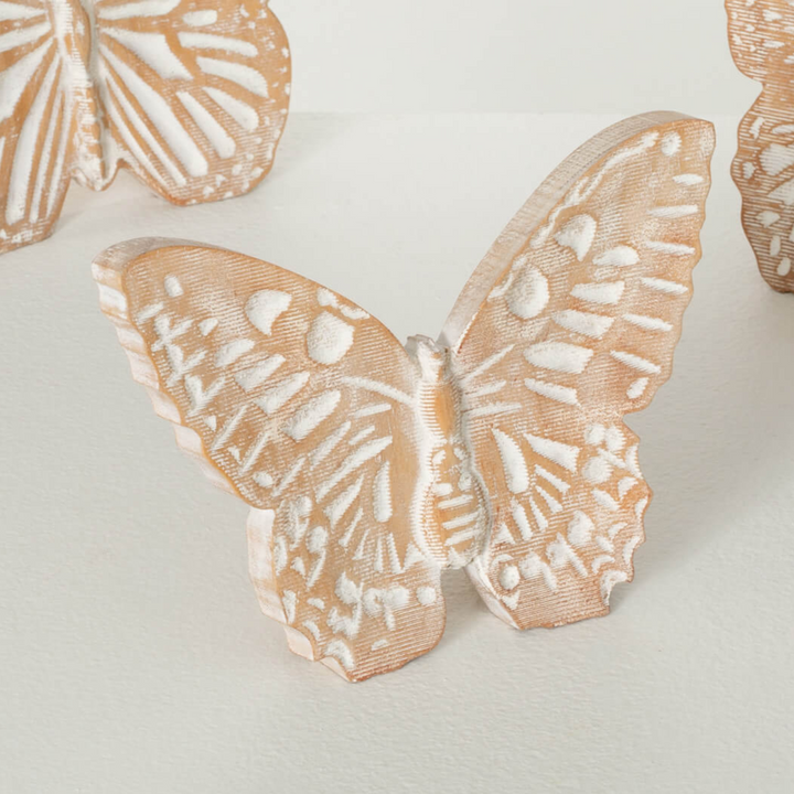 Butterfly Wooden Decorative Accent White Washed