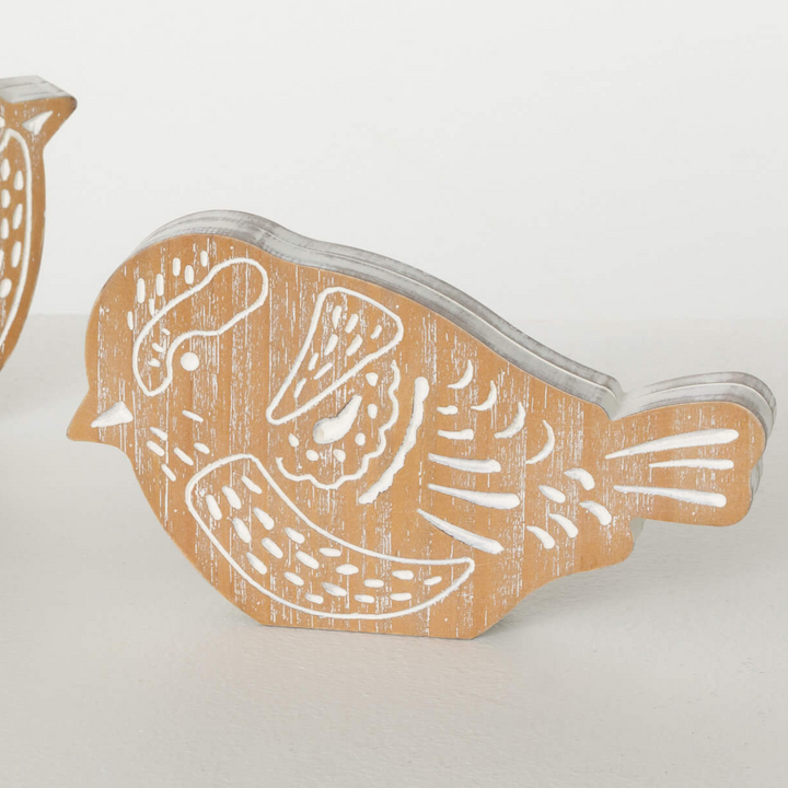 Bird Wooden Decorative Accent White Washed