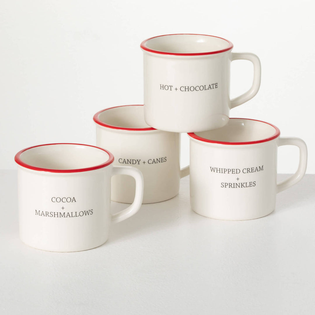 Holiday Mugs White with Red Rim, 15oz