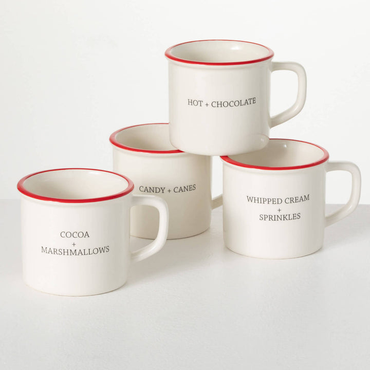 Holiday Mugs White with Red Rim, 15oz