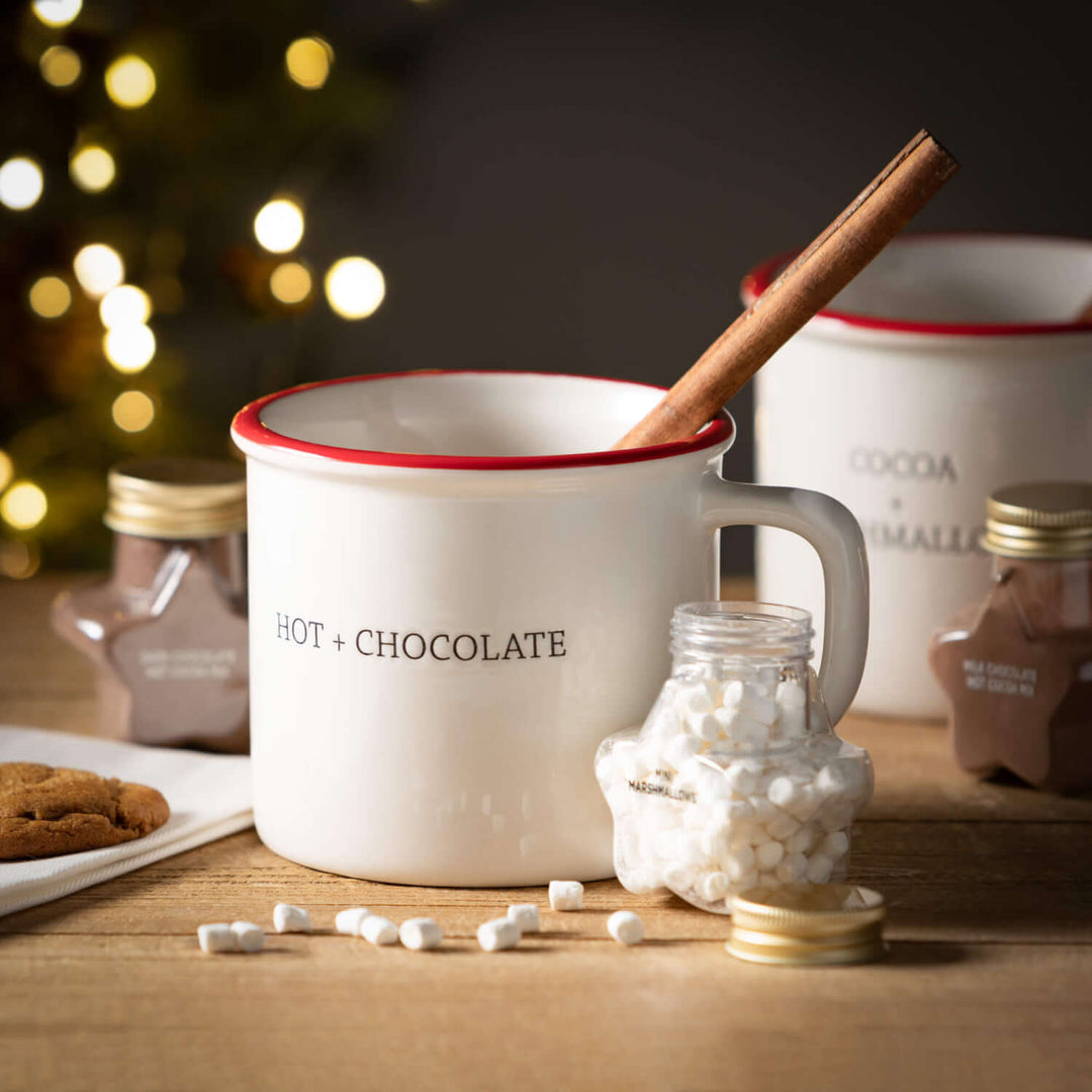 Holiday Mugs White with Red Rim, 15oz