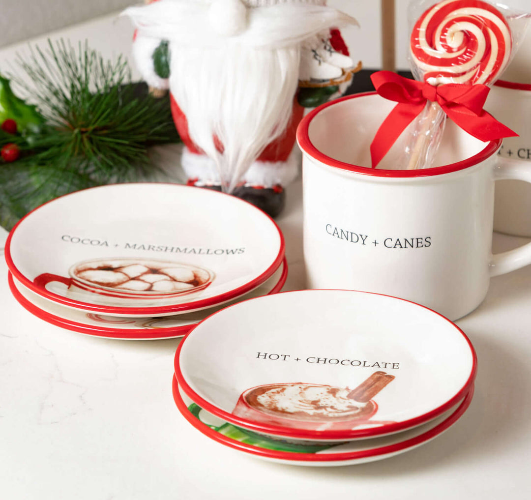 Holiday Mugs White with Red Rim, 15oz