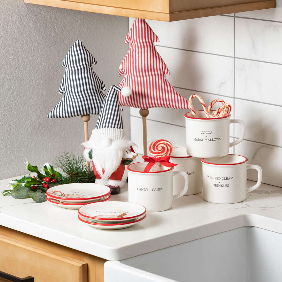 Holiday Mugs White with Red Rim, 15oz