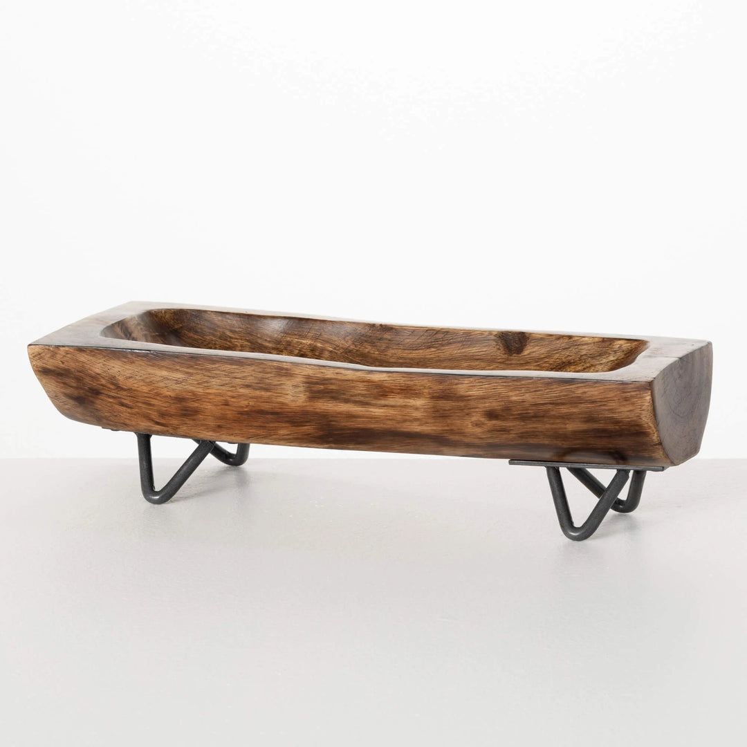Long Wooden Footed Dough Bowl