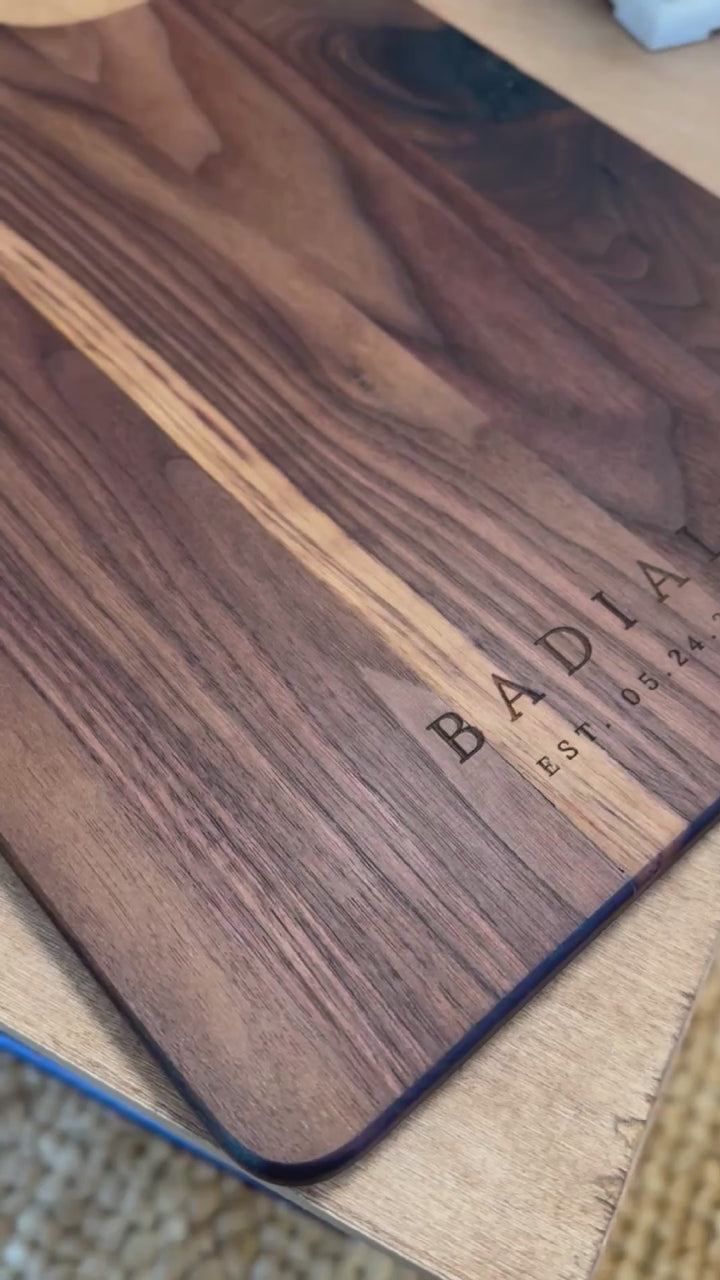Personalized Gift Walnut Cutting Board with Handle, 10.5" x 16"
