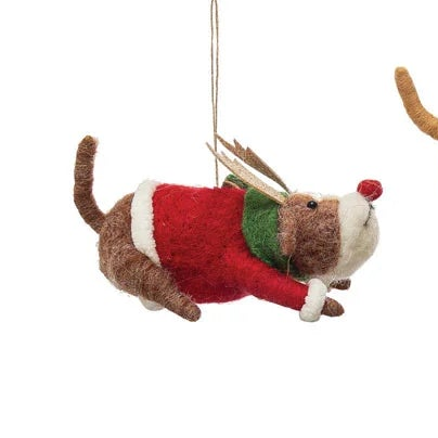 Handmade Wool Felt Holiday Dog Ornament