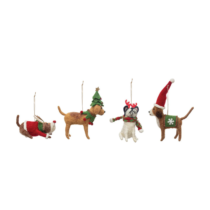 Handmade Wool Felt Holiday Dog Ornament
