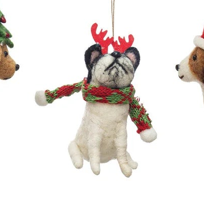 Handmade Wool Felt Holiday Dog Ornament