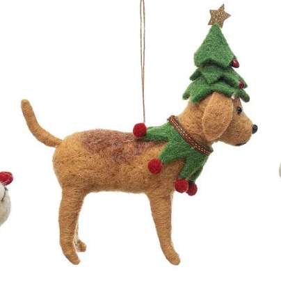 Handmade Wool Felt Holiday Dog Ornament