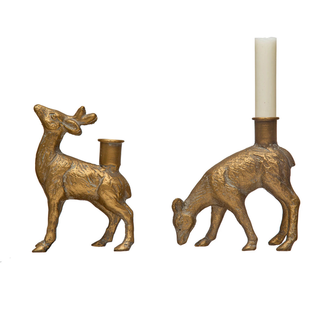 Golden Cast Iron Taper Candle Holder, 5.75"