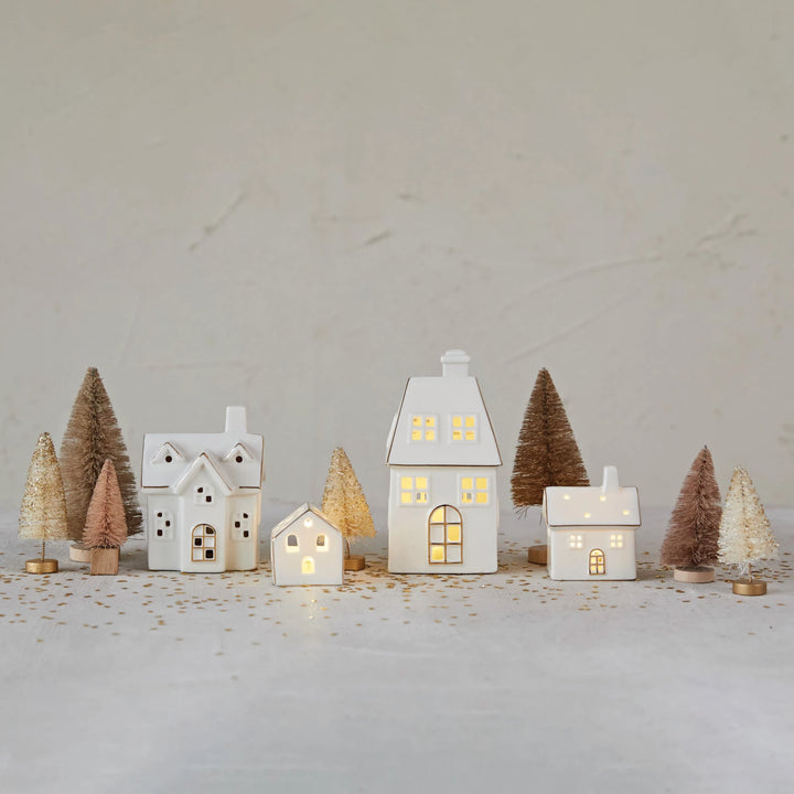 White Stoneware Light-up Village, LED