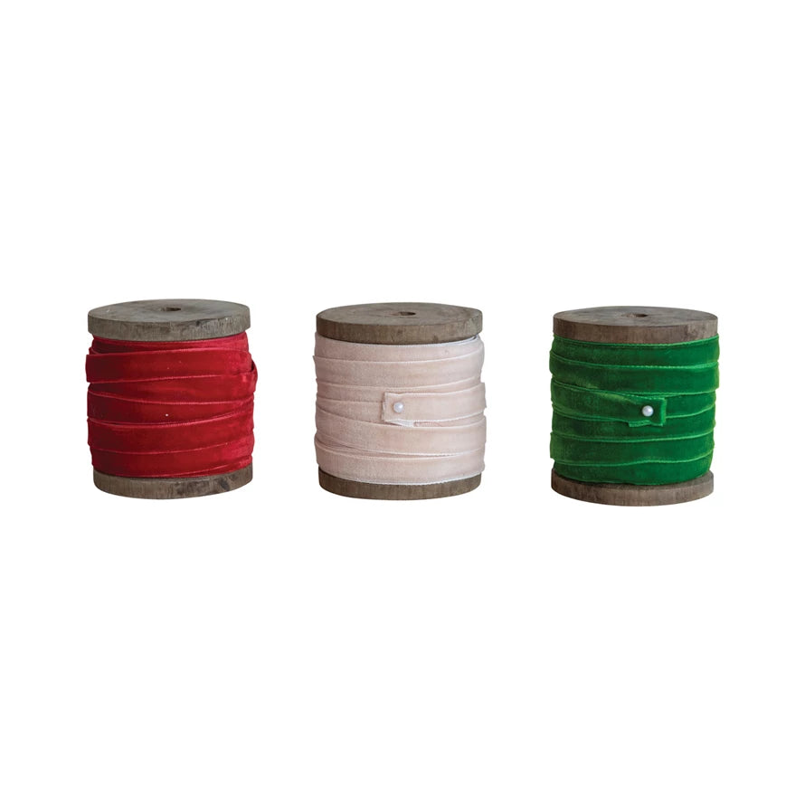Velvet Ribbon on Wooden Spool, 10 Yards