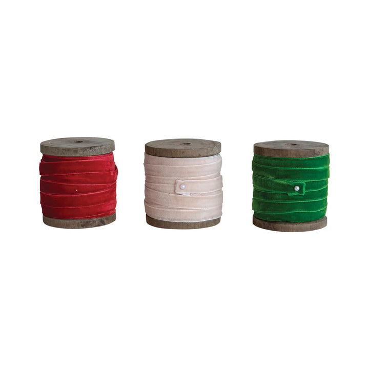 Velvet Ribbon on Wooden Spool, 10 Yards
