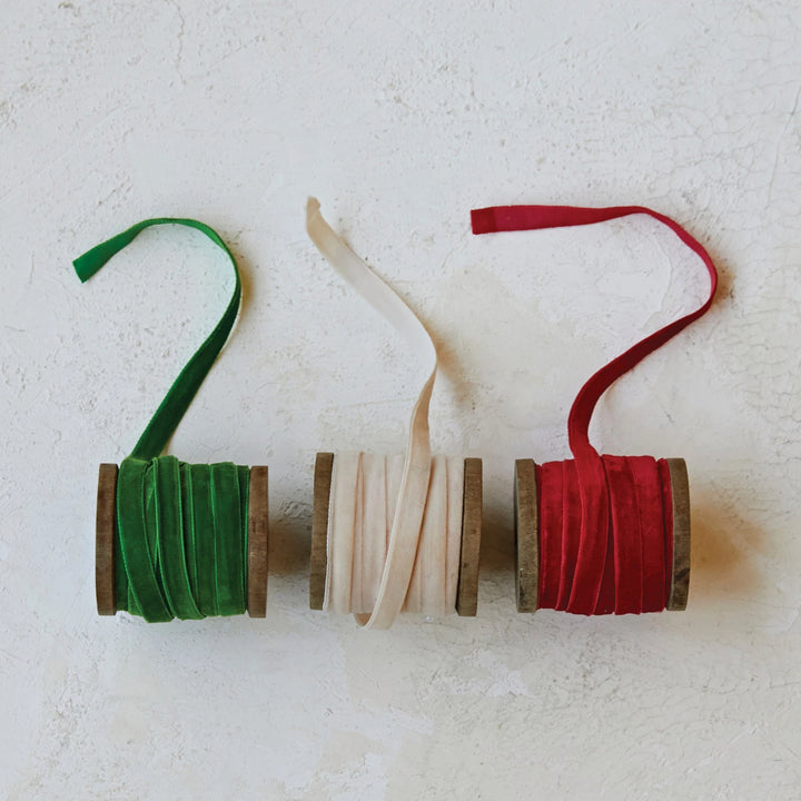 Velvet Ribbon on Wooden Spool, 10 Yards