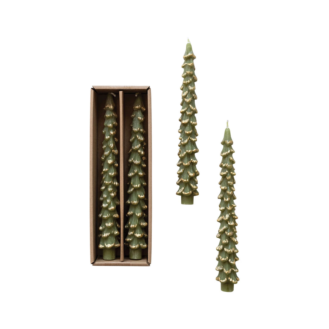 Gold-Tipped Tree Taper Candles, Set of 2