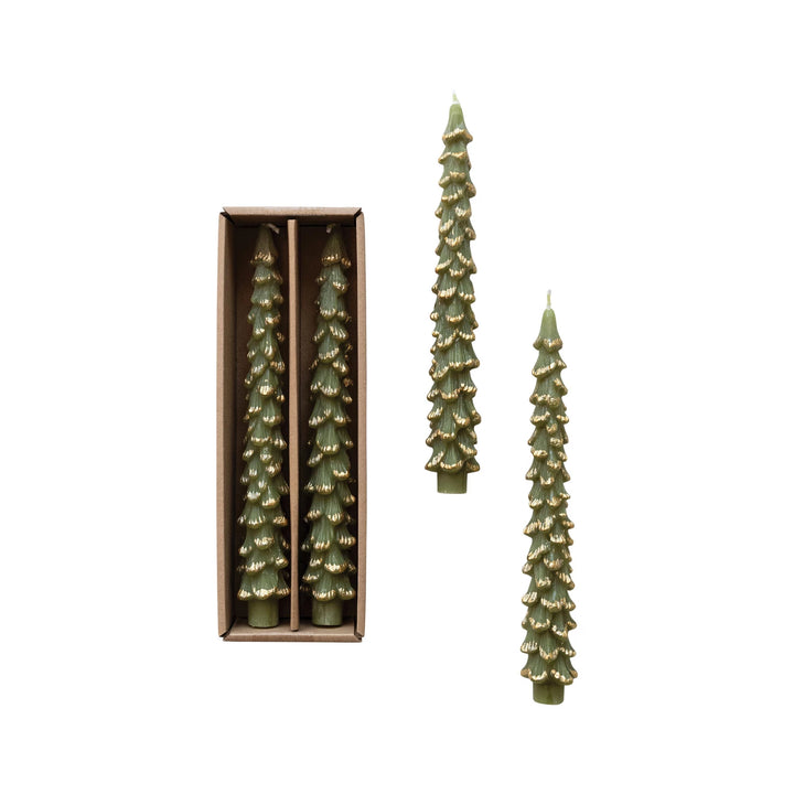 Gold-Tipped Tree Taper Candles, Set of 2