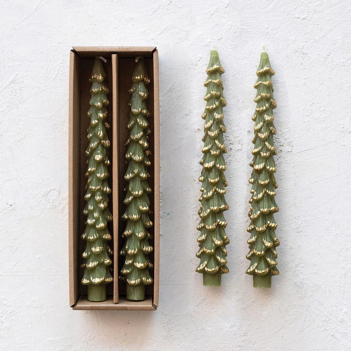 Gold-Tipped Tree Taper Candles, Set of 2