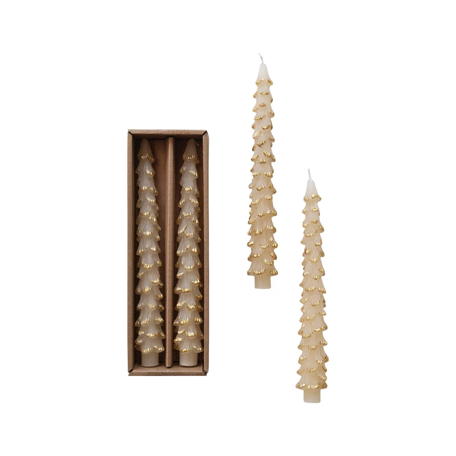 Gold-Tipped Tree Taper Candles, Set of 2
