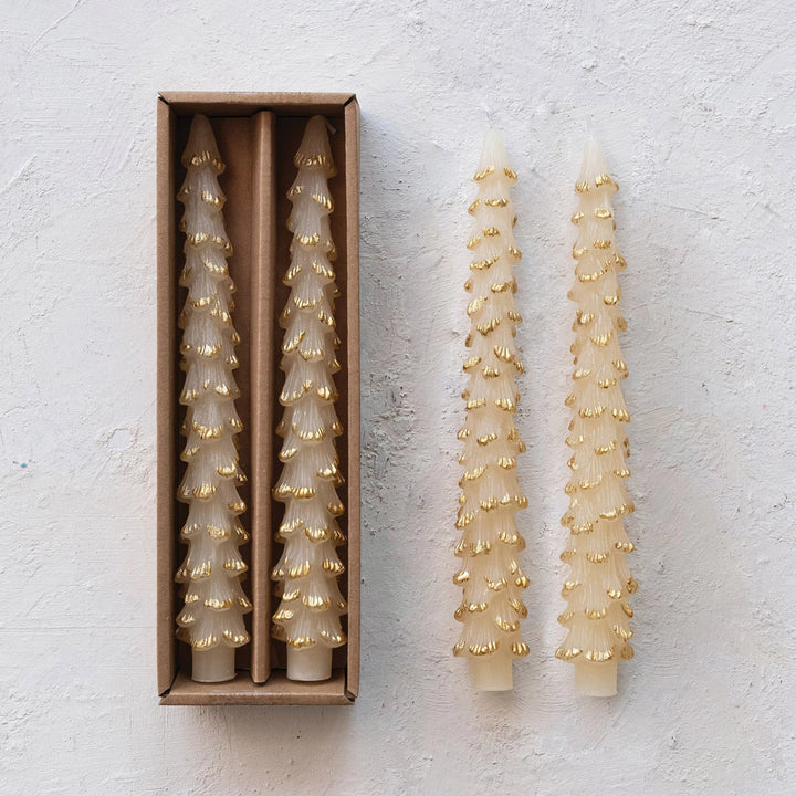 Gold-Tipped Tree Taper Candles, Set of 2