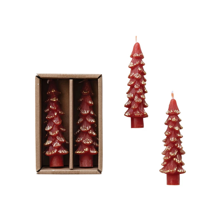 Gold-Tipped Tree Taper Candles, Set of 2