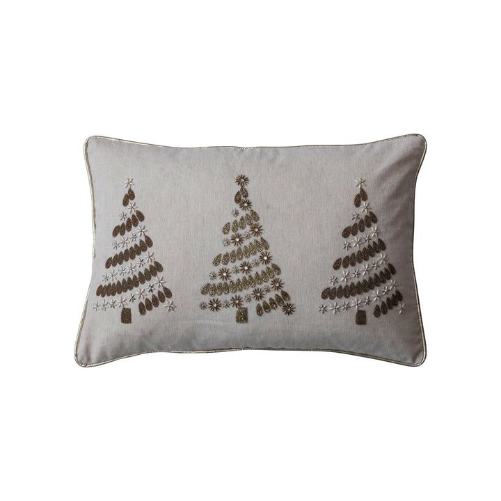 Beaded Trees + Gold Piping Lumbar Throw Pillow, 24" x 16"