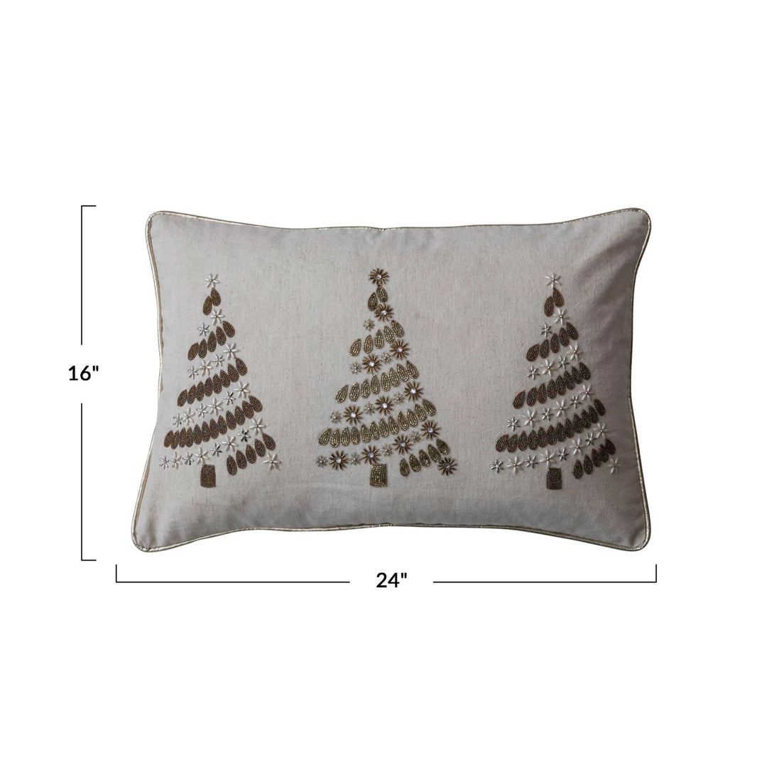Beaded Trees + Gold Piping Lumbar Throw Pillow, 24" x 16"