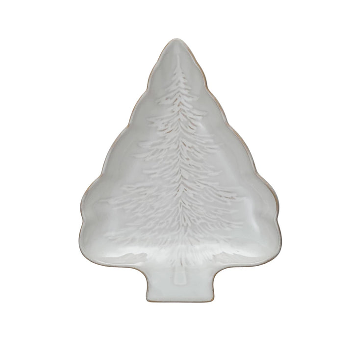White Tree Shaped Stoneware Plate